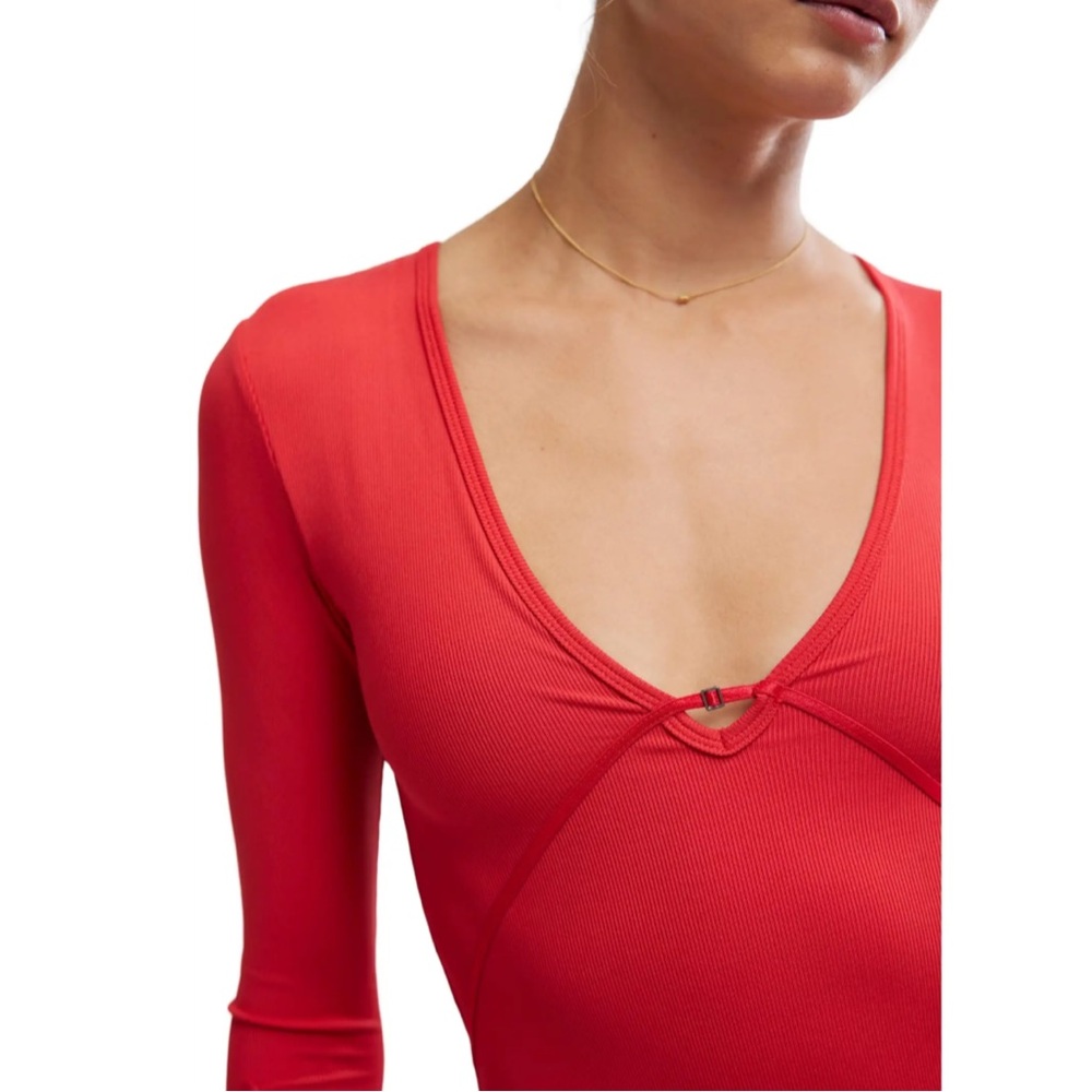 Free People Victoria Long Sleeve Rib Bodysuit in Garnet Rose